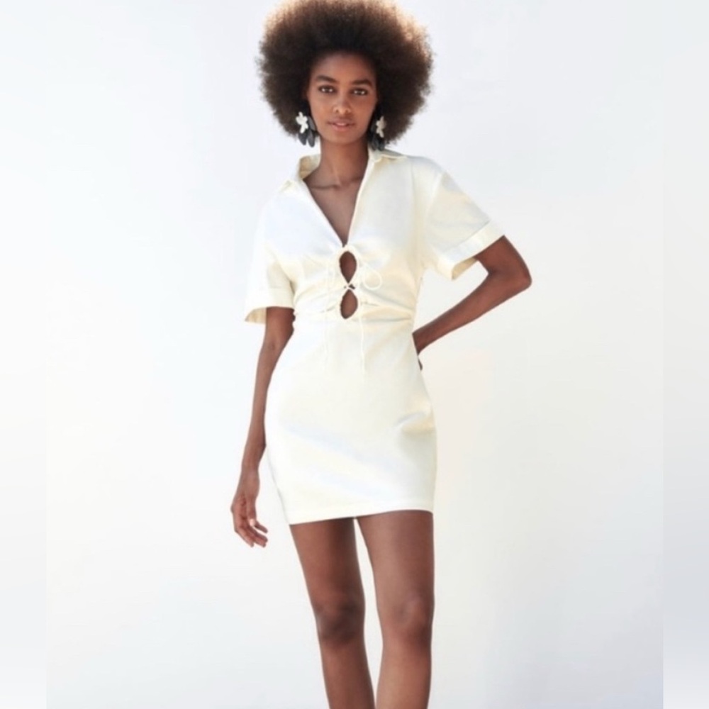 NWT Zara Linen Blend Keyhole Dress (S)